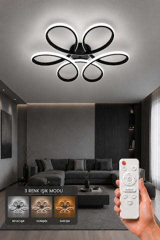 Niva Led Plafonyer Avize 3 Renk Kumandalı Siyah