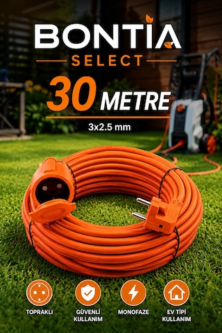 30 Metre Uzatma Kablosu 3x2.5 Mm Topraklı Cca Kablolu Tekli Grup Priz Kapaklı Monofaze Ev Tipi Uzatma Kablosu Taşıma Çantalı 15 M Ve Üzeri
