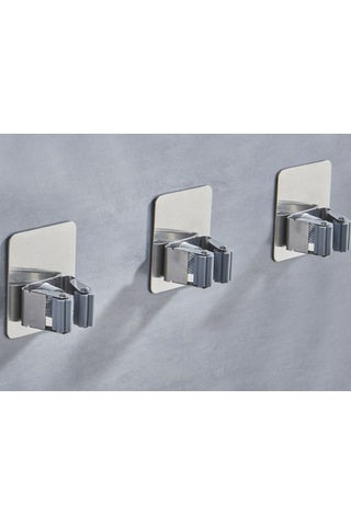 Youmex 3 Parça Paslanmaz Çelik Duvarlı Süpürge Tutucu, Otomatik Ayarlı Kayma Engeli, 10kg Yük Taşıma, Banyo-mutfak-garaj Organizerı