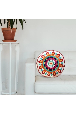 Suntek Yuvarlak Yer Yastık Minderi İşlemeli Bohem Patchwork