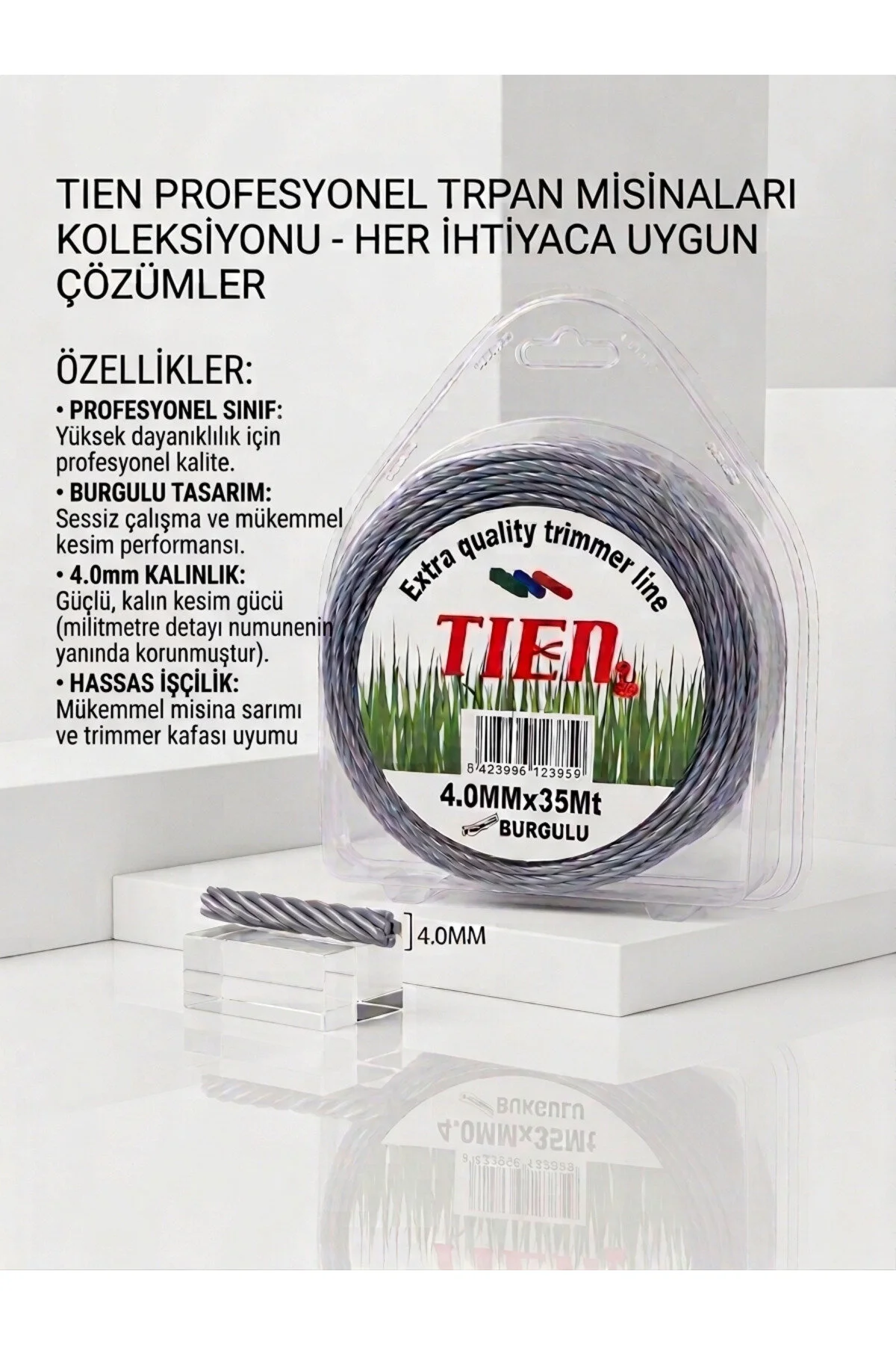 4.0mm X 35mt Burgulu Misinası - Profesyonel Seri Sessiz Ve Ekstra Güçlü Ot Biçme İpi