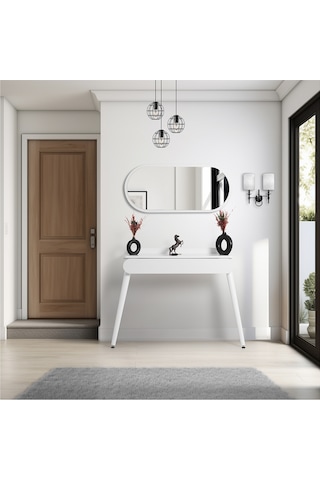 Flora Alize Beyaz Dresuar / Aynalı Dresuar / Çekmeceli Dresuar /antre Dresuar / 90x32 Cm Beyaz