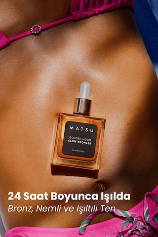 Matsu Professional Golden Hour Işıltılı bronzlaştırıcı Vücut Yağı ve Fırça Seti 50 ML