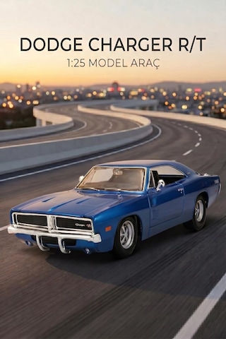 Maisto Lisanslı Metal Dodge Charger R/t 1969 1:25 Kapısı Ve Kaputu Açılabilir Oyuncak Model Araba Mavi