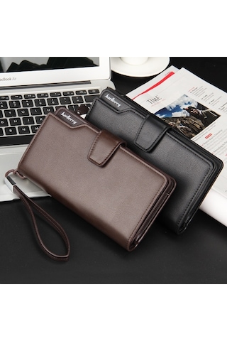 Baellerry Casual Cüzdan Uzun Debriyaj Üç Katlı Cüzdan Erkekler İçin Çok Fonksiyonlu Telefon Çantası Siyah