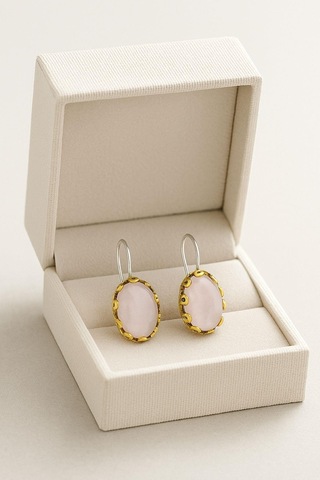 Lale Serisi El İşi Pembe Kuvars Taşlı Gümüş Kadın Küpe Gümüş