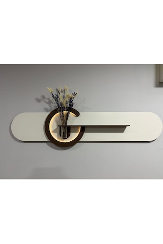 Antoryum Dekoratif Duvar Rafı Led Işıklı Ahşap İskandinav Tarzı Büyük Boy Modern Salon Duvar Rafı Çiçeklik 38x135 Cm Paris Grisi - Ahşap Ceviz