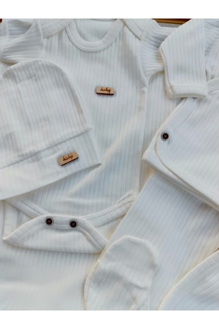 Bilge Trend Kız Erkek Bebek Natural 7 Parça Beyaz Hastane Çıkışı Zıbın Seti Beyaz