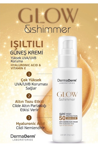 Dermaderm Glow Ve Shimmer Simli Güneş Kremi Spf 50 100 Gr - Işıltılı Yüksek Koruma
