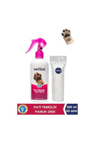 Köpek Pati Temizleme Parfümsüz Koku Giderici Tüy Kir Bakım Spreyi 300ml Disk Pamuk 50li