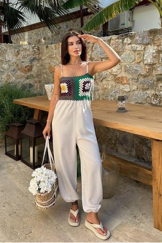 Jasmin Süzüneli Keten Tulum 1280-08 Ekru