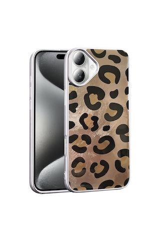 Apple Uyumlu iPhone 16 Plus Kılıf Desenli Zore Mep Kapak Gold Leopar
