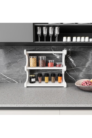 Alpa Ev Mobilya 3 Katlı Tezgah Üstü Mutfak Rafı, Baharatlık Ve Modern Düzenleyici Tasarım Beyaz