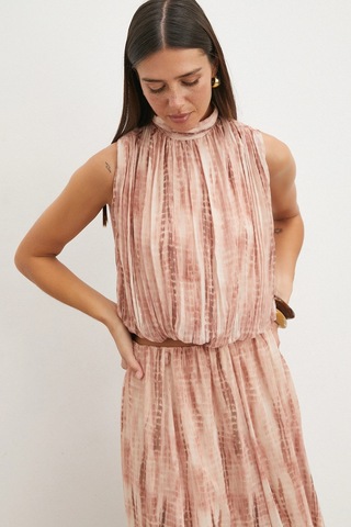 Uterpe Tie-dye Pliseli Crop Bluz Pembe