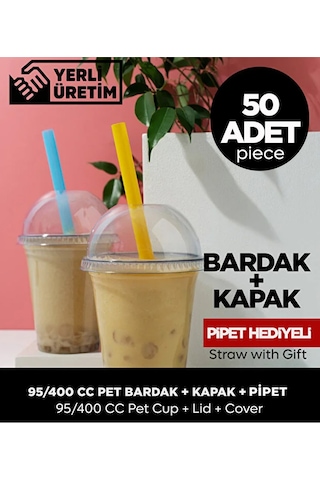95/400 Cc Pet Bardak Kapak - 50 Adet Pipet Hediye Diğer