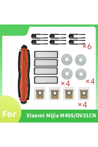 Gildedwill Xiaomi Mijia M40s/ov31cn Elektrikli Süpürge Aksesuarları İçin 19 Adet Ana Silindir Yan Fırça Hepa Filtre Paspas Bezi Toz Torbaları