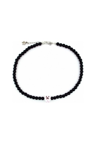 Solfera Kuzucuk Figürlü Siyah Oniks Doğal Taş Kadın Kolye Q0597 Yeşil