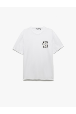 Koton Kısa Kollu Bisiklet Yaka Regular Fit Pamuklu Baskılı Tişört Beyaz 6wam10010hk Beyaz