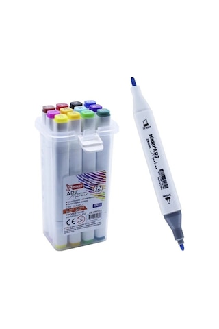 Mikro Çift Uçlu Fosforlu Kalem Art Marker 12 Renk Çok Renkli