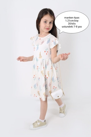Aden Kids Kız Çocuk Kuçük Çiçek Desenli Krep Kumaş Elbise Çanta Hediyeli - 2-8 Yaş, Günlük Ve Bayramlık Açık Sarı