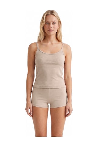 Cottonill Premium - Neat Collection Bej Rib Dokulu İnce Askılı Modal Viskon Şortlu Kadın Pijama Takımı
