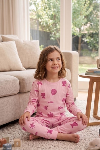 Zuzunga Deniz Temalı Pembe Renk %100 Pamuk Kız Çocuk Pijama Takımı Pudra