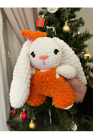 Tavşan Organik Amigurumi Oyuncak Beyaz - Turuncu