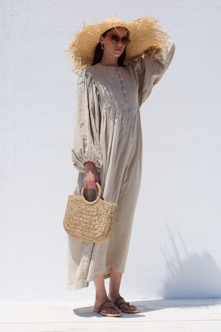 Manuka Pile Detaylı Müslin Elbise Kum