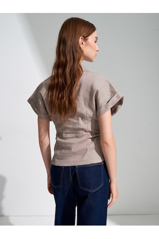 DİLVİN 50548 Drape Vücuda Oturan Gömlek-vizon