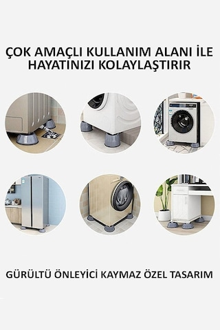 8 Adet Mobilya Ayağı Yükseltici Robot Süpürge Uyumlu Çamaşır Makinesi Titreşim Önleyici Gri