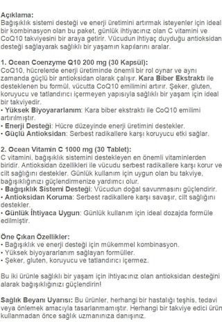Ocean Vitamin C 1000 Mg 30 Tablet + Ocean Koenzim Q10 200 Mg 30 Kapsül