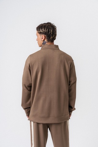 Respire Erkek Şerit Detaylı Yarım Fermuarlı Modal Sweatshirt Vizon