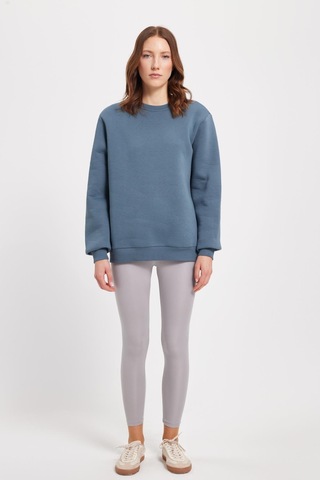 Tudors Kadın Oversize Geniş Kesim Pamuklu 3 İplik İçi Polarlı Basic Koyu Gri Bisiklet Yaka Sweatshirt-42289 Koyu Gri