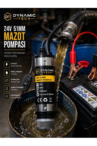 24 Volt Mazot Ve Su Zeytin Yağı Vs Sıvı Aktarma Pompası Dalgıç Pompa 60 Watt 51 Mm