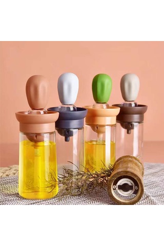 Symbee Mavi Gıda Seviyesi Silikon Fırçalı Barbekü Soya Botu, Mutfak İçin Basma Tipi Ölçülü Yağ Dispenseri, Dayanıklı Cam Materyal Çok Renkli