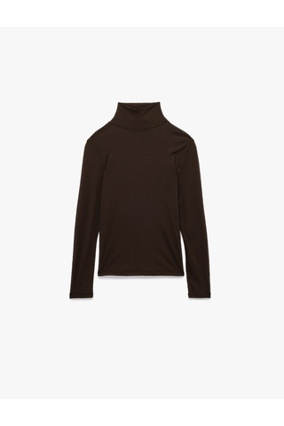 Koton Slim Fit Balıkçı Yaka Uzun Kollu Tişört Kahverengi 6wak50001uk Kahve