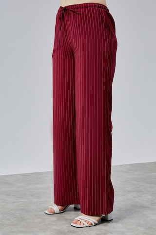Genius Store Kadın Pantolon Geniş Paça Yüksel Bel Cepli Çizgili Pantolon Çizgili-pantolon Bordo