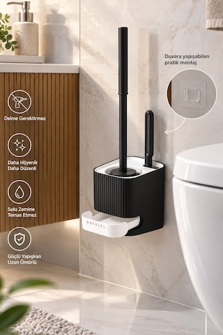 Porsima 2038 Pratik Tuvalet Fırçalığı Banyo Tuvalet Fırçası Siyah