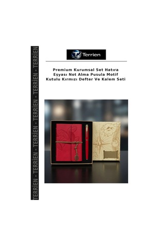 Premium Kurumsal Set Hatıra Eşyası Not Alma Pusula Motif Kutulu Kırmızı Defter Ve Kalem Seti Çok Renkli