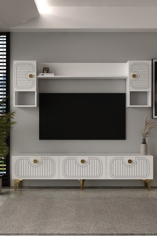 180dhdtü3ba Hera Lazer Desenli Tv Ünitesi Beyaz-altın