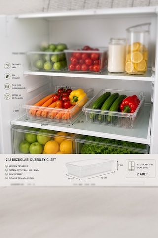 Porsima 3183 2'li Şeffaf Buzdolabı İçi Düzenleyici Organizer Seti 4 Lt 20x32x7 Cm