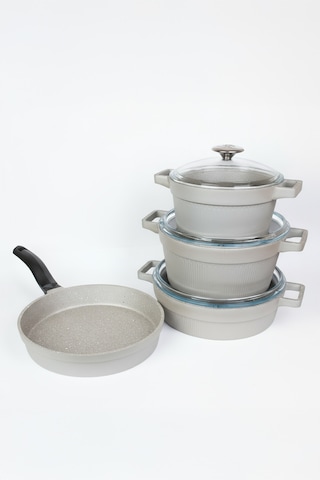 Masterchef Döküm 7 Parça Set Çizgili Tencere Gri