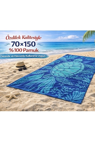 Özdilek Nice Plaj Havlusu 70x150 -ocean Turtle Mavi