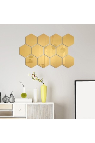 Opulentliving Yulong Mufunye 12 Adet Hexagon Ayna Çıkartması - Yatak, Banyo, Salon Dekoru