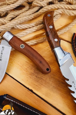 Ceviz Sap Outdoor Kamp Bıçağı Çakısı Piknik Bıçak Çakı Kmp-03 Kahverengi