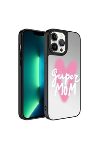 Apple Uyumlu iPhone 13 Pro Max Kılıf Aynalı Desenli Kamera Korumalı Parlak Zore Mirror Kapak Süper Anne