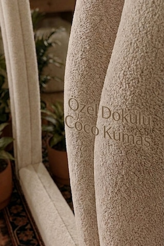 Olivia Krem Renk Kumaş Kaplamalı Dalgalı Kavisli Ayaklı Boy Aynası 182x87 Cm