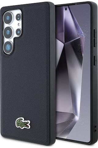 Galaxy Uyumlu S25 Ultra Kılıf Lacoste Lisanslı Pu Pike Desenli İkonik Timsah Dokuma Logolu Kapak Lacivert