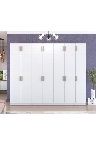 Rani Ba215 Geniş Gardırop Elbise Dolabı 14 Kapaklı 12 Raflı 3 Askılı Modüler Dolap Beyaz