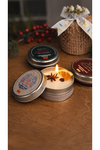 Yeni Yıl Hediyesi - Gift Box 3'lü Christmas Tree Soya Wax Mum Beyaz